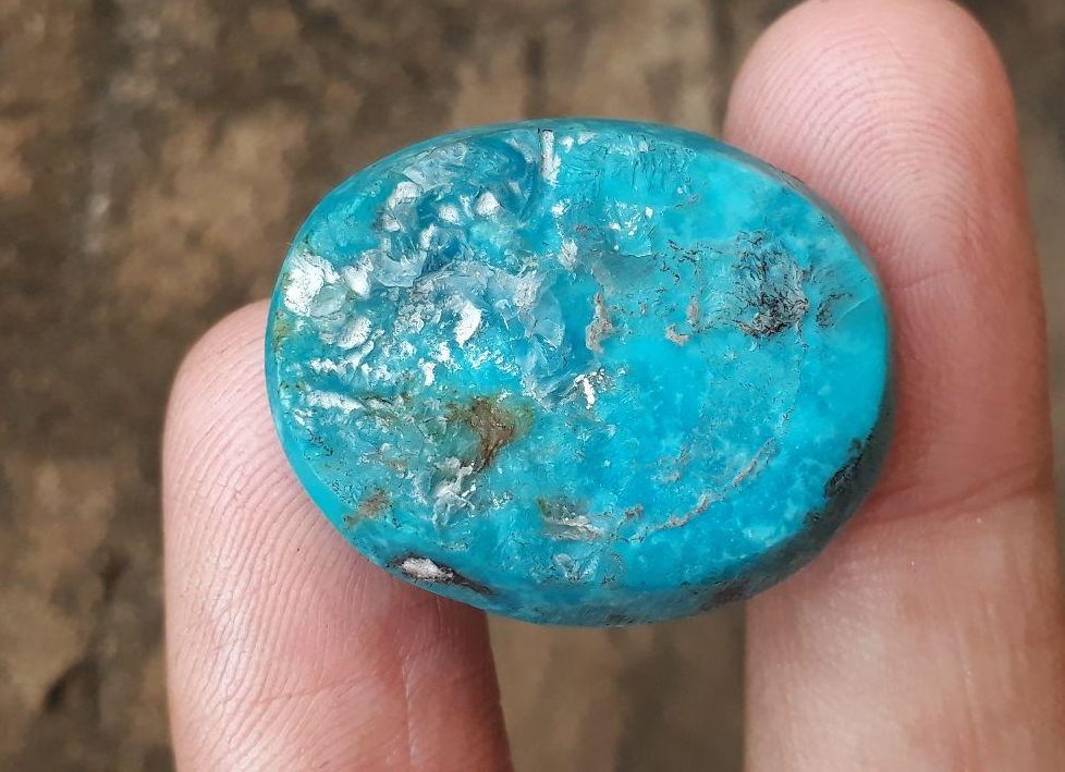 62ct Natural Turquoise with Pyrite - Big Size Blue Matrix Turquoise - Shajri Feroza - 31x24mm