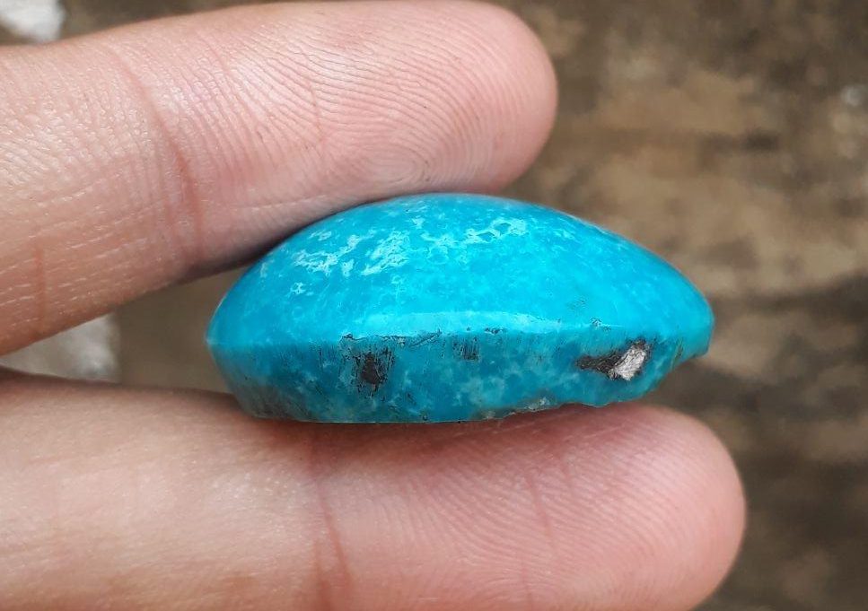 62ct Natural Turquoise with Pyrite - Big Size Blue Matrix Turquoise - Shajri Feroza - 31x24mm