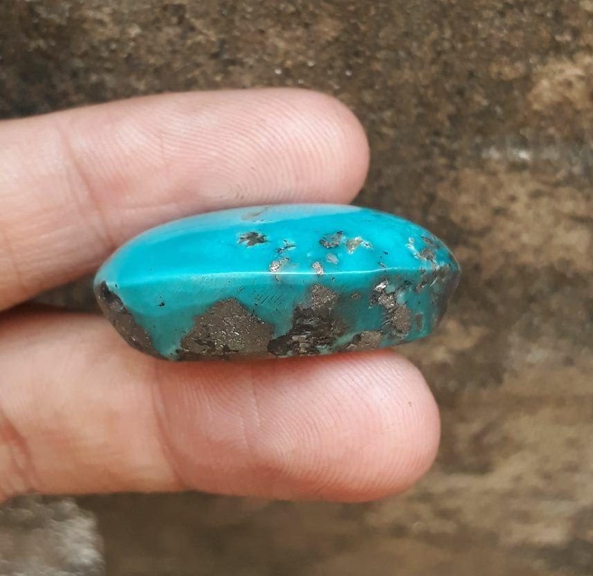 Natural Turquoise with Pyrite - Blue Matrix Turquoise - Shajri Feroza-72-Ct-33x23mm