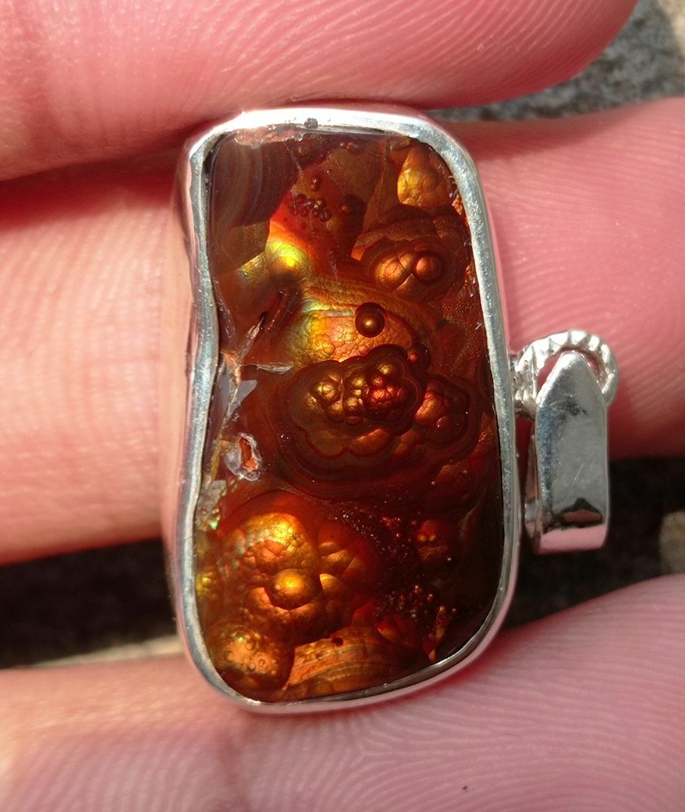 39.5ct Natural Fire Agate in Silver Pendent, Multi Color Fire Agate, Fire Agate AZ - Perfect gemstone Gift, Rare Gemstone than Diamonds, Dimensions 27x16x8mm