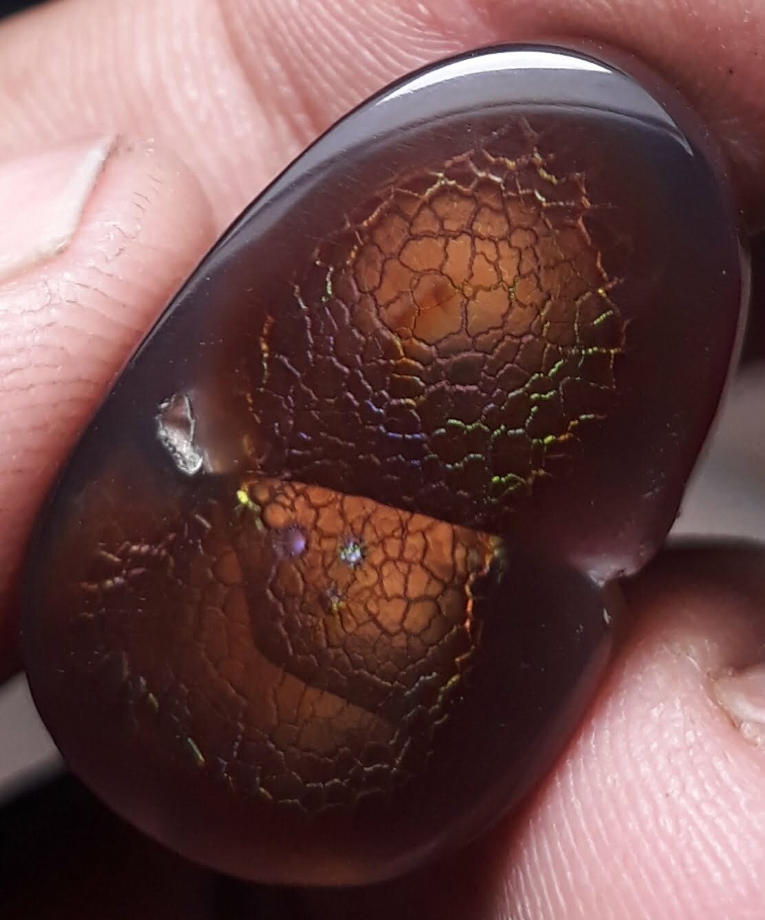 Rare Crackled Pattern Fire Agate Cabochon - Agata De Fuego