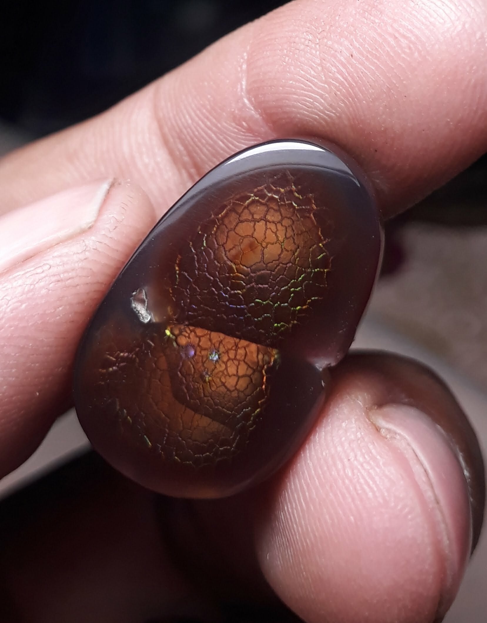 Rare Crackled Pattern Fire Agate Cabochon - Agata De Fuego