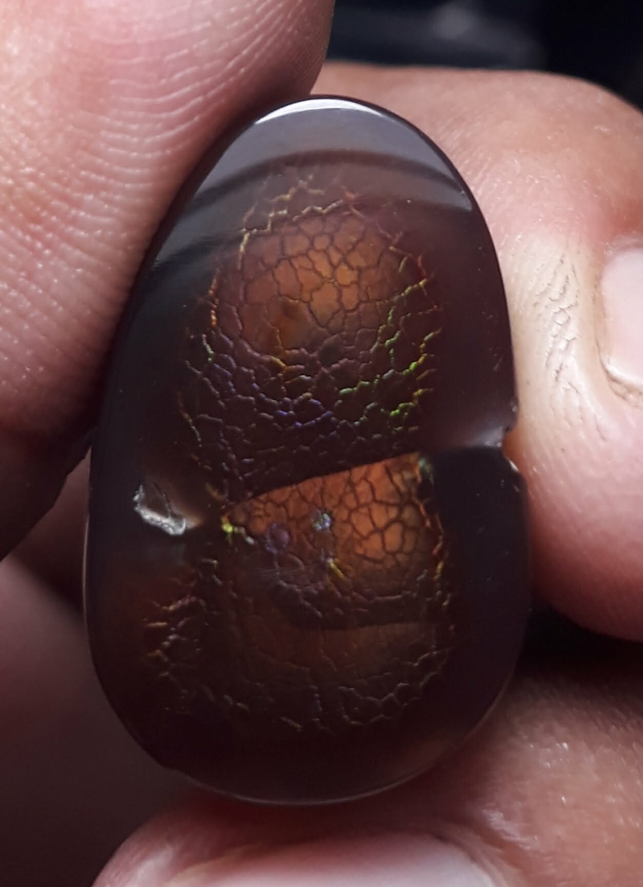 Rare Crackled Pattern Fire Agate Cabochon - Agata De Fuego