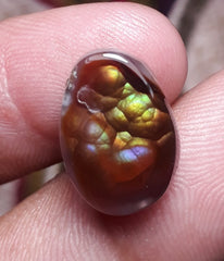 Rare Mexican Fire Agate Cabochon Green & Purple Fires - Agata De Fuego