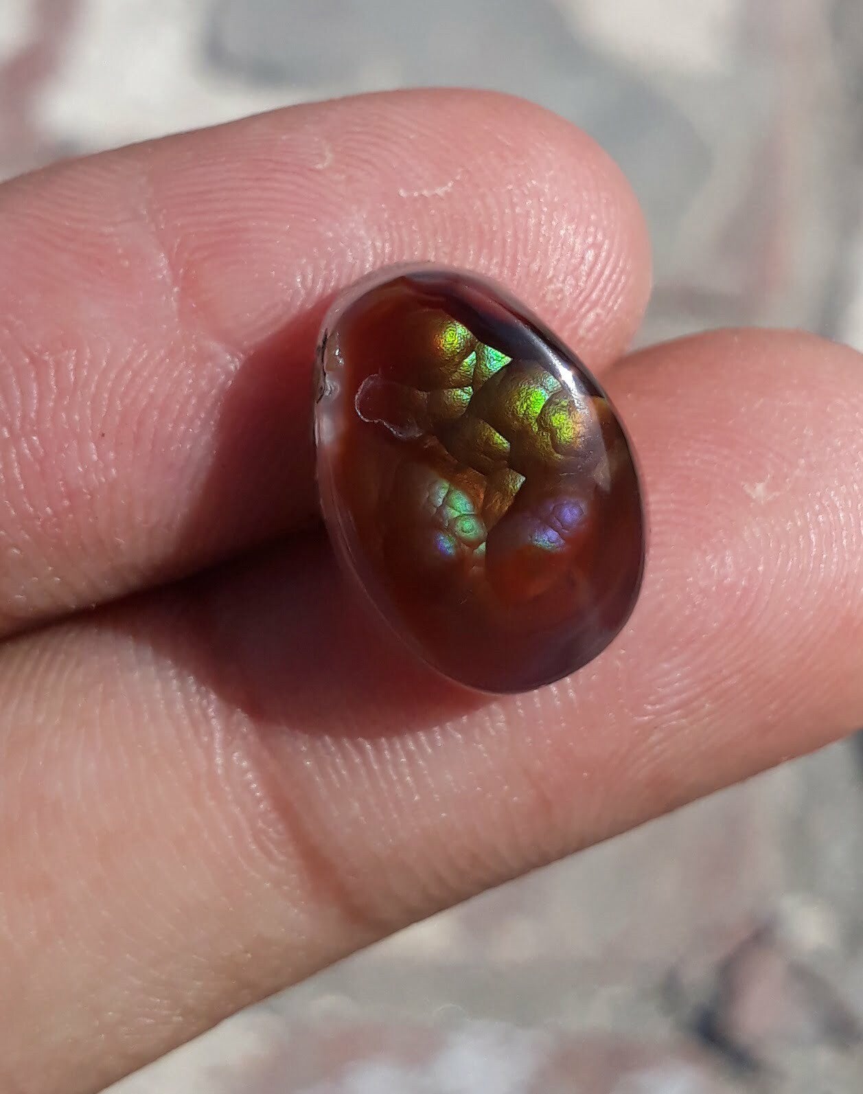 Rare Mexican Fire Agate Cabochon Green & Purple Fires - Agata De Fuego