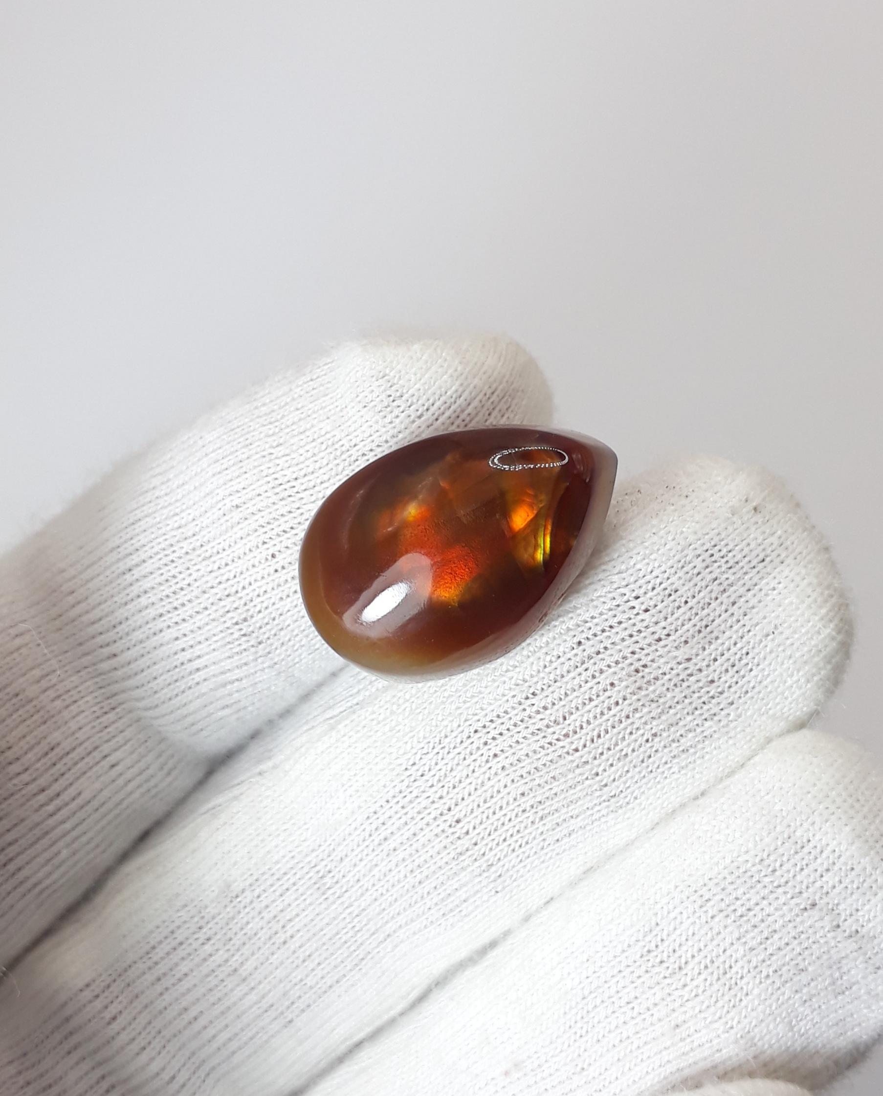 15.5ct Mexican Fire Agate, Rare Fire Agate, Pear Cabochon Fire Agate for Ring and Pendant - Perfect gemstone Gift, Dimensions  - 18 x 12 mm