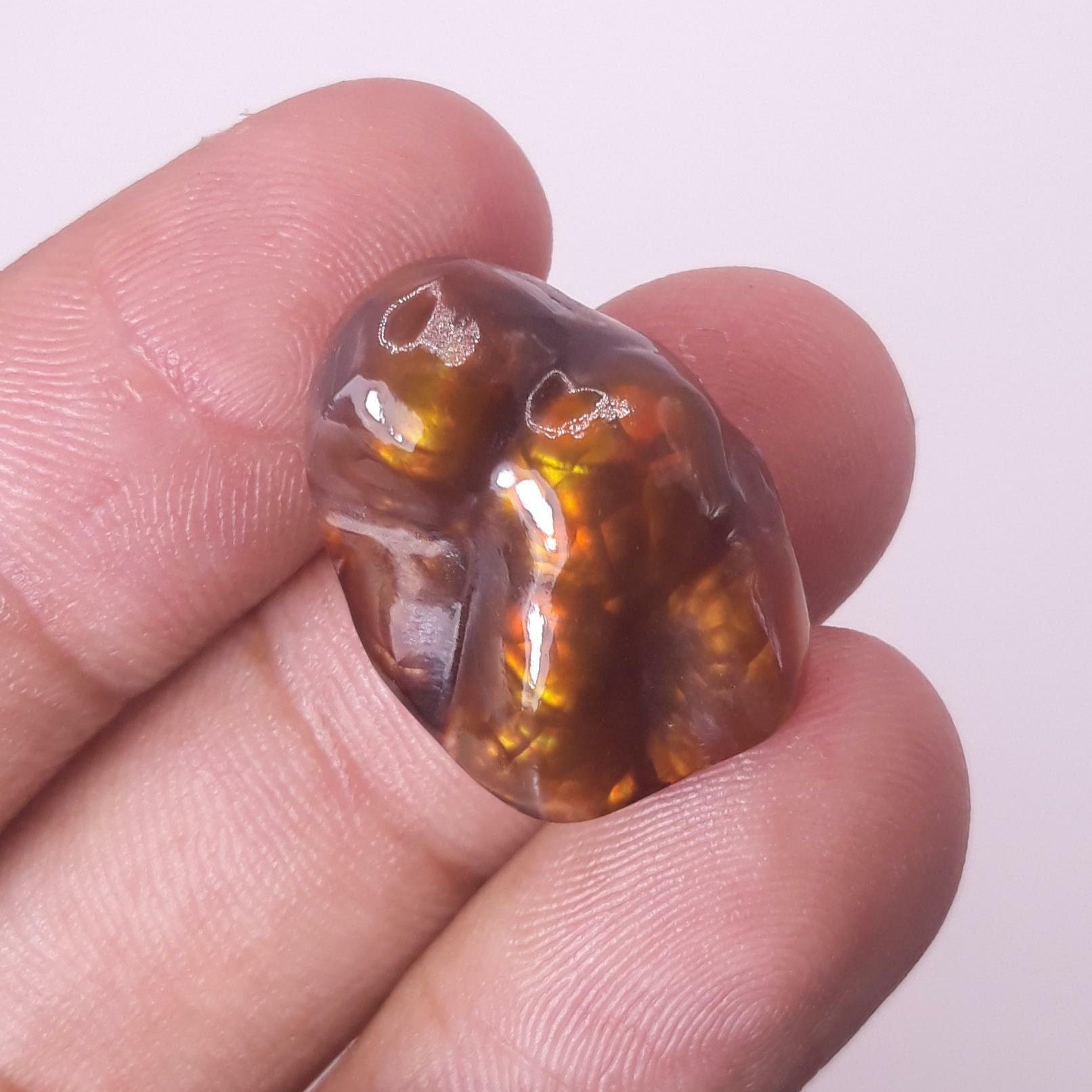 Mexican Rare Fire Agate Carving with Multiple Flashes - Agate De Feugo