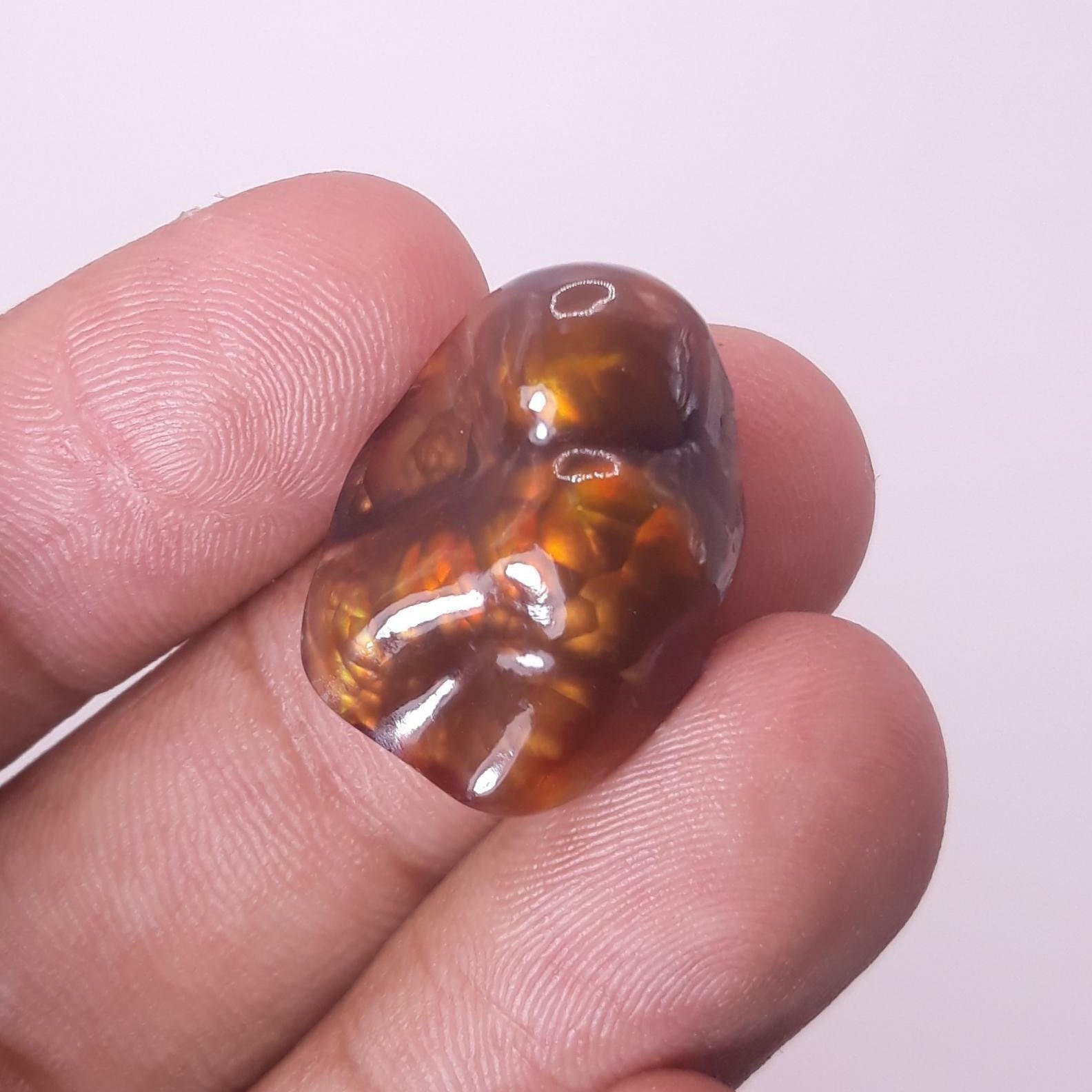 Mexican Rare Fire Agate Carving with Multiple Flashes - Agate De Feugo