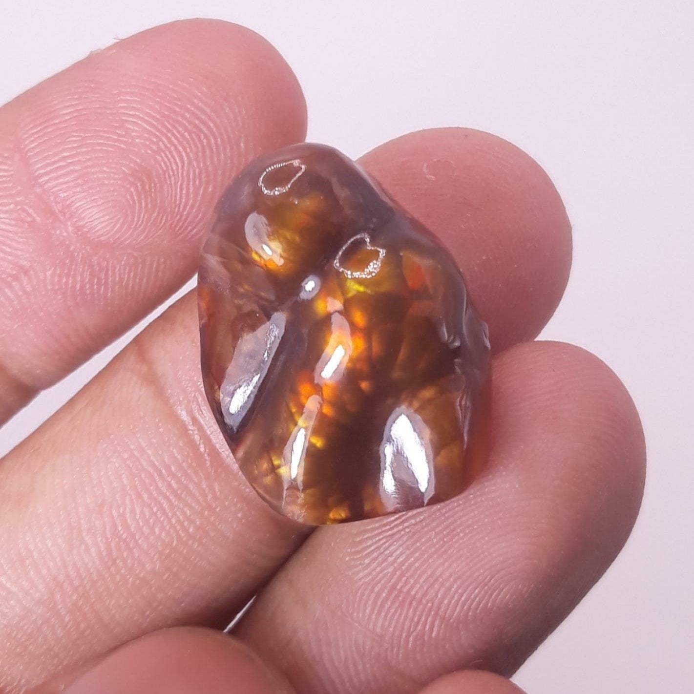 Mexican Rare Fire Agate Carving with Multiple Flashes - Agate De Feugo