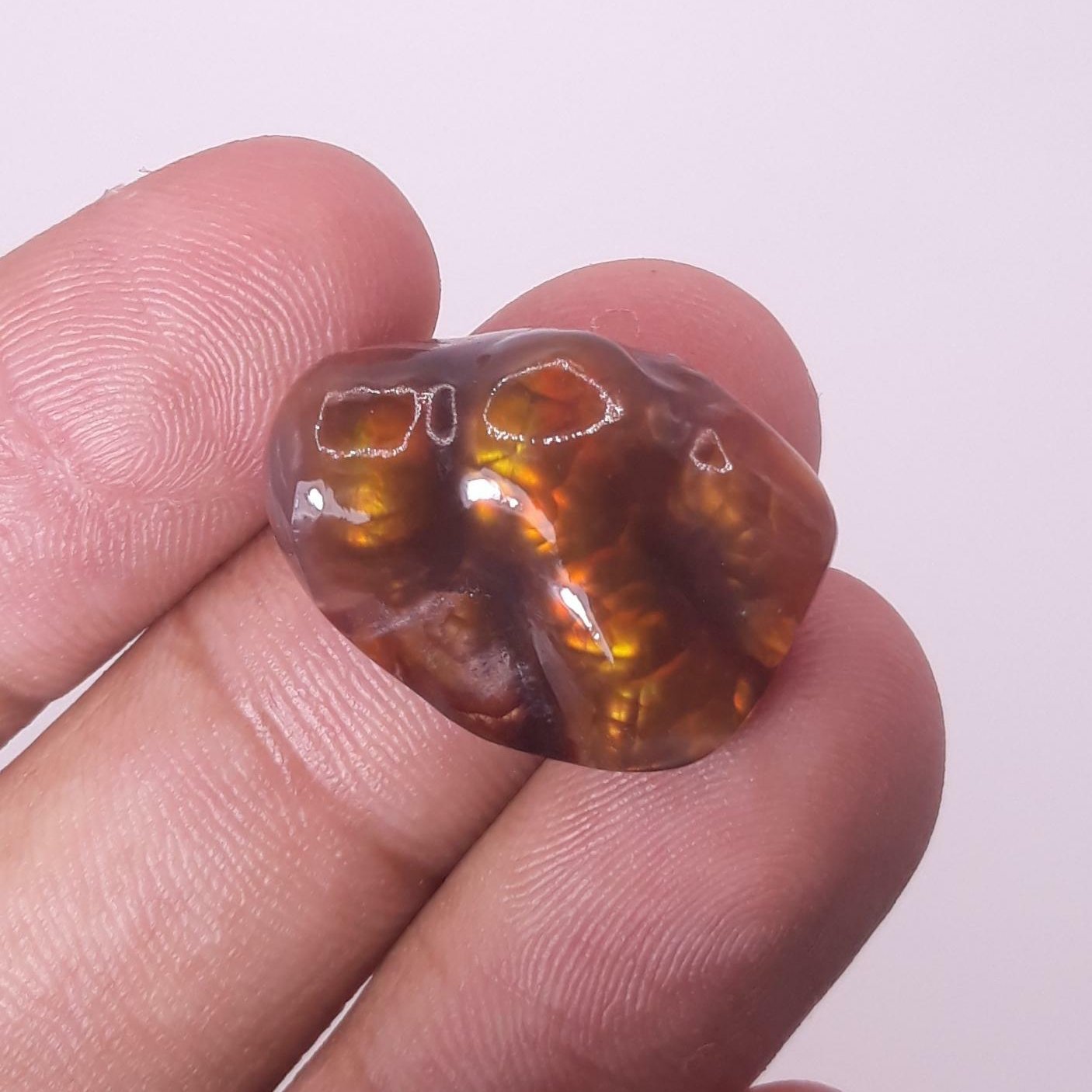 Mexican Rare Fire Agate Carving with Multiple Flashes - Agate De Feugo