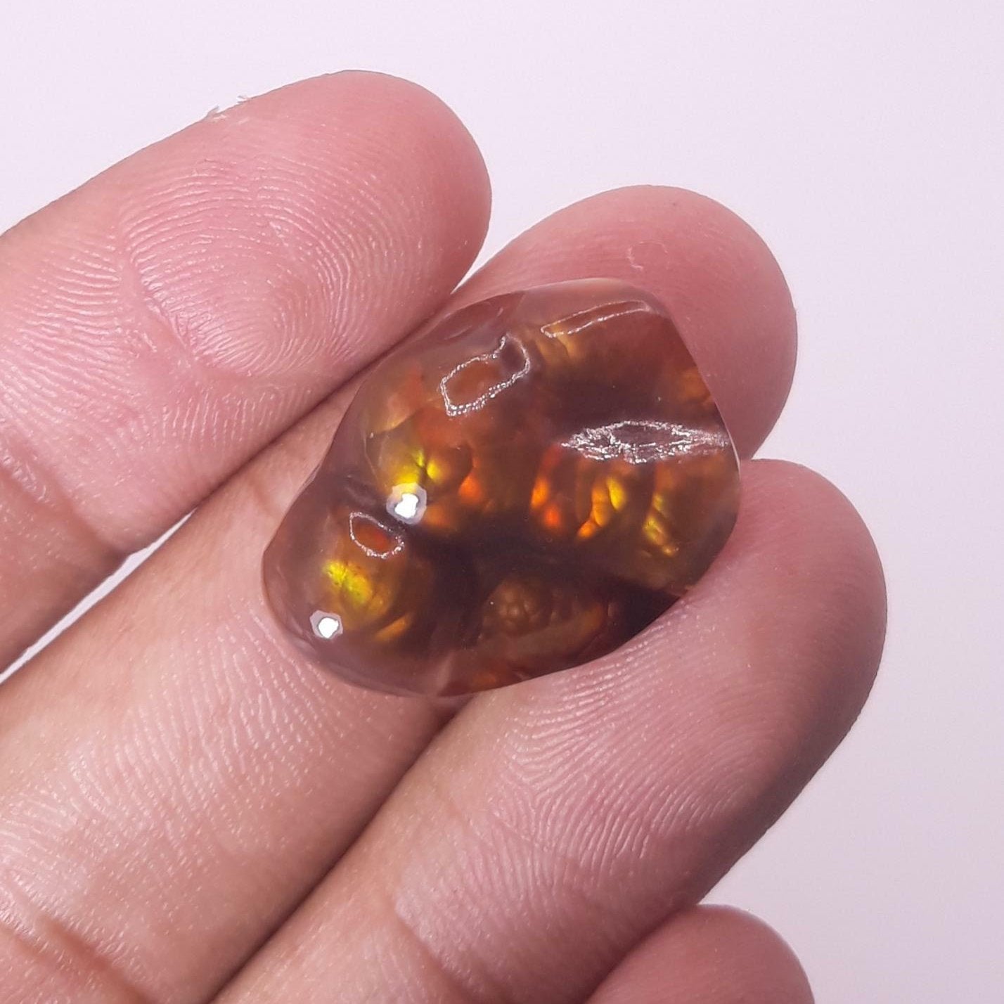 Mexican Rare Fire Agate Carving with Multiple Flashes - Agate De Feugo