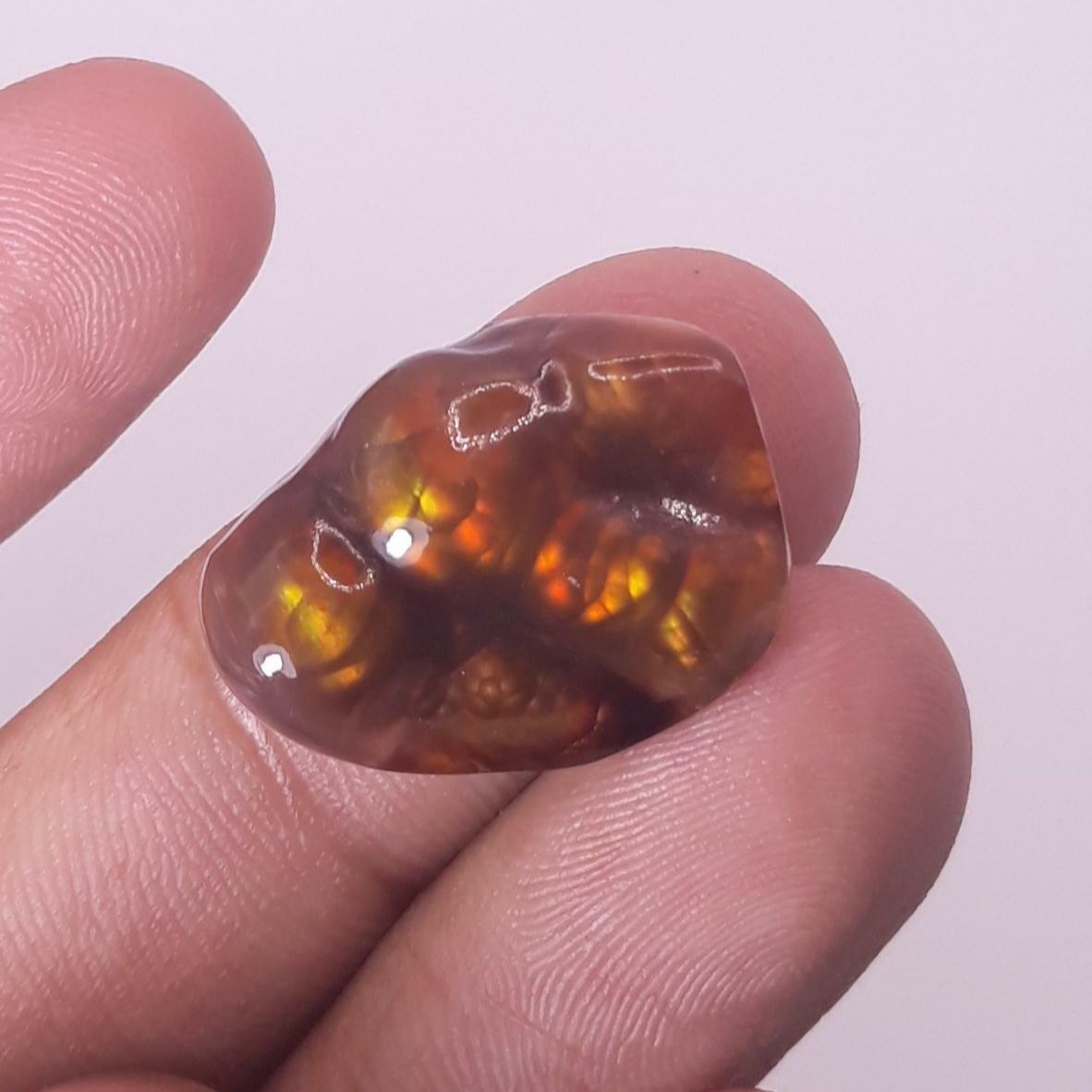 Mexican Rare Fire Agate Carving with Multiple Flashes - Agate De Feugo