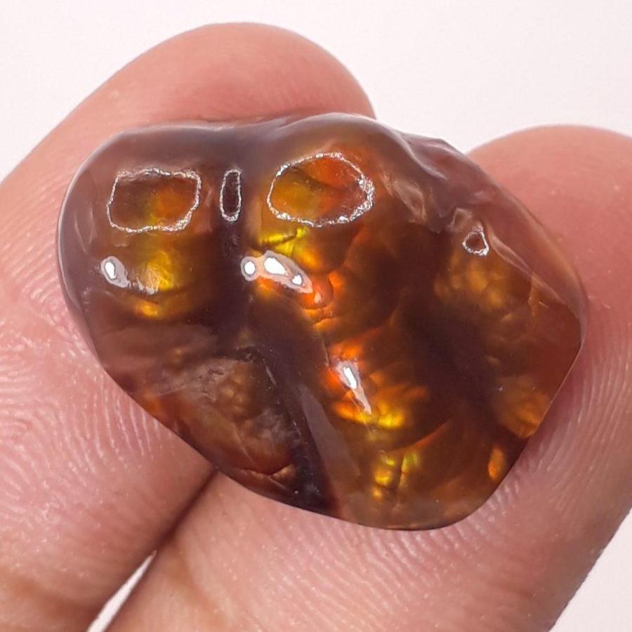 Mexican Rare Fire Agate Carving with Multiple Flashes - Agate De Feugo