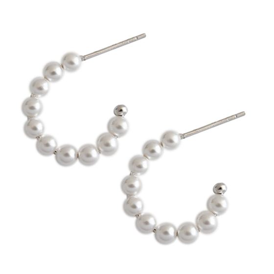 Office Shell Pearl Circle Hoop Earrings - Palladium-Plated Silver Pearl Earrings for women - Perfect Pearl Earrings with Gift Wrapping Included