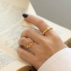 Natural Pearl Beads Adjustable Ring - Gold-Plated Silver Pearl Rings for women - Perfect Pearl Rings with Gift Wrapping Included