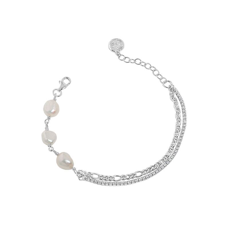 Girl Irregular Double Layer Hollow Chain Natural Pearl Bracelet - Gold-Plated Silver Pearl Bracelet for women - Perfect Pearl Bracelet with Gift Wrapping Included