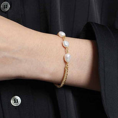 Girl Irregular Double Layer Hollow Chain Natural Pearl Bracelet - Gold-Plated Silver Pearl Bracelet for women - Perfect Pearl Bracelet with Gift Wrapping Included