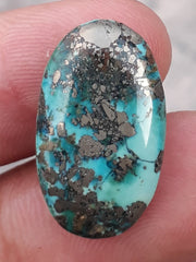 16.3ct Natural Turquoise, Green Matrix Turquoise, Shajri Feroza, Real Firoza Stone- 23x13mm