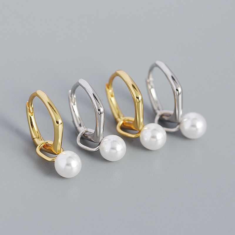 Simple Geometry Shell Pearl Hoop Earrings - Gold-Plated Silver Pearl Earrings for women - Perfect Pearl Earrings with Gift Wrapping Included