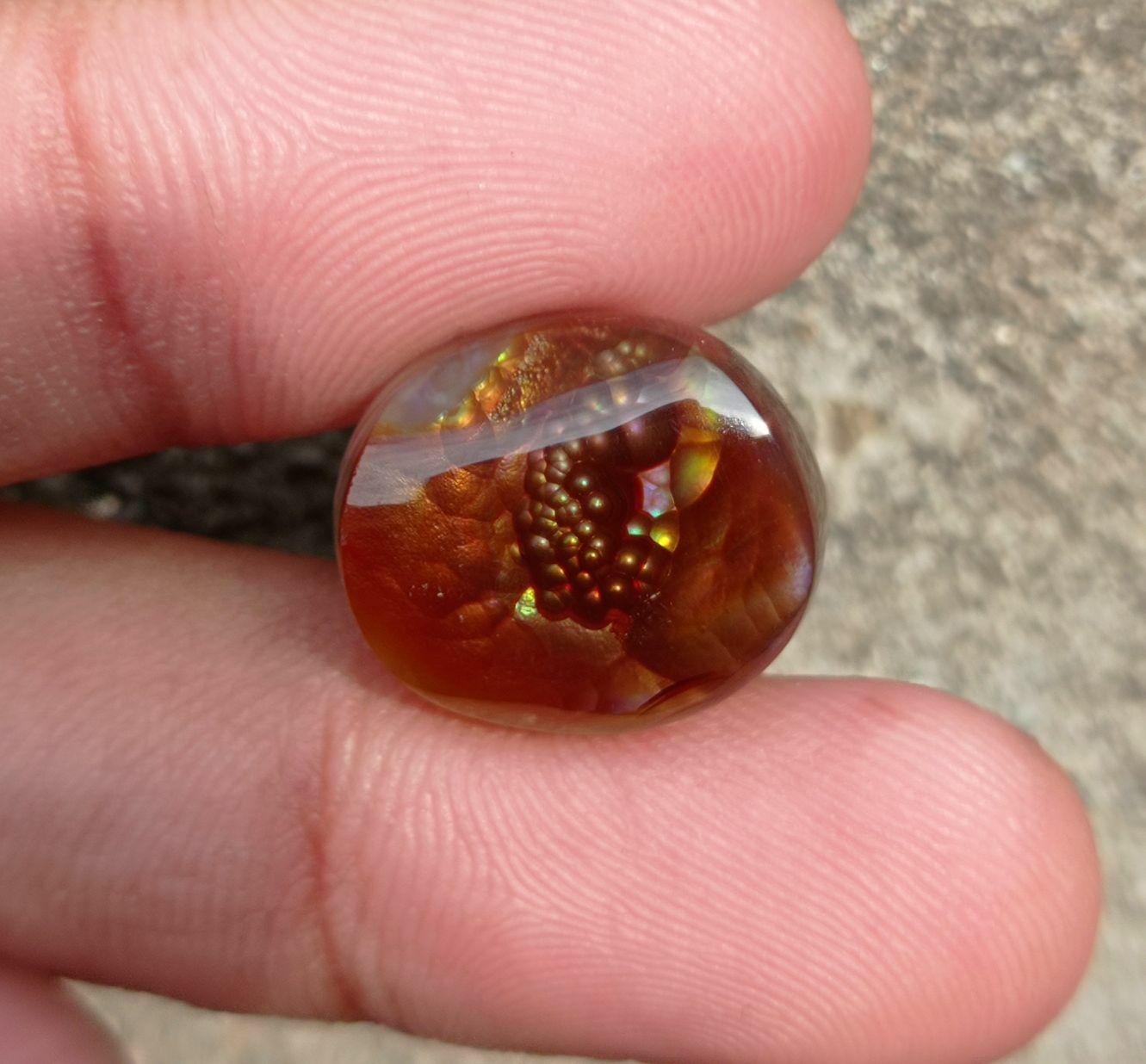 16.8ct Mexican Fire Agate, Fire Agate cabochon - Perfect gemstone Gift, Bubbly Blue Fire Agate, Rare Gemstone than Diamonds, Dimensions - 16.8ct 17x15x7mm