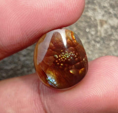 16.8ct Mexican Fire Agate, Fire Agate cabochon - Perfect gemstone Gift, Bubbly Blue Fire Agate, Rare Gemstone than Diamonds, Dimensions - 16.8ct 17x15x7mm