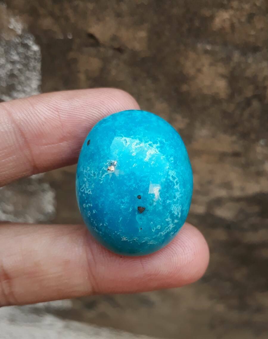 62ct Natural Turquoise with Pyrite - Big Size Blue Matrix Turquoise - Shajri Feroza - 31x24mm