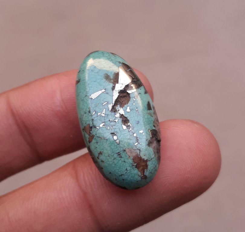 Natural Turquoise with Pyrite - Green Matrix Turquoise - 25.65ct 27x14x8mm