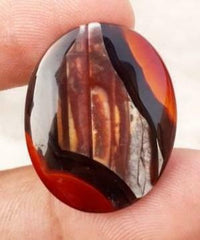 Natural Wooden Pattern in Agate -  Sulaimani Aqeeq - 27.5x22mm