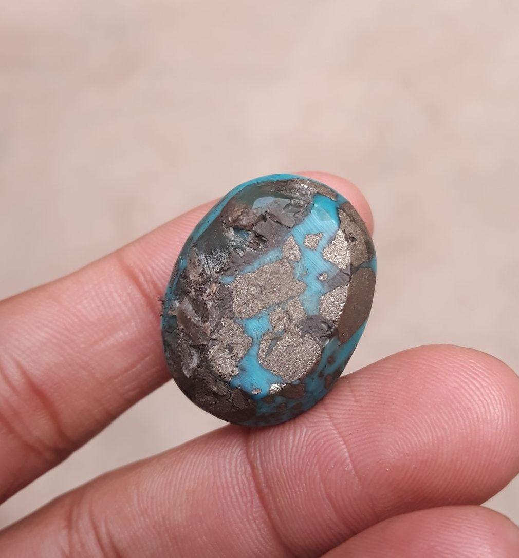 Natural Turquoise with Pyrite - Blue / Green Turquoise - 65ct-27x21mm