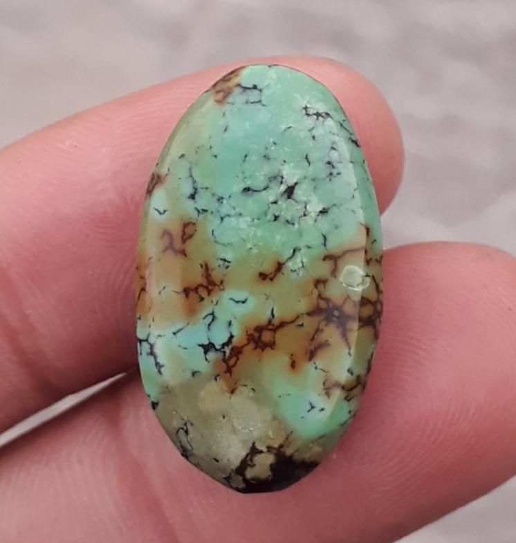 18.2ct Natural Turquoise, Green Matrix Turquoise, Shajri Feroza, Real Feroza Stone,Dimensions-25.5x14.5mm