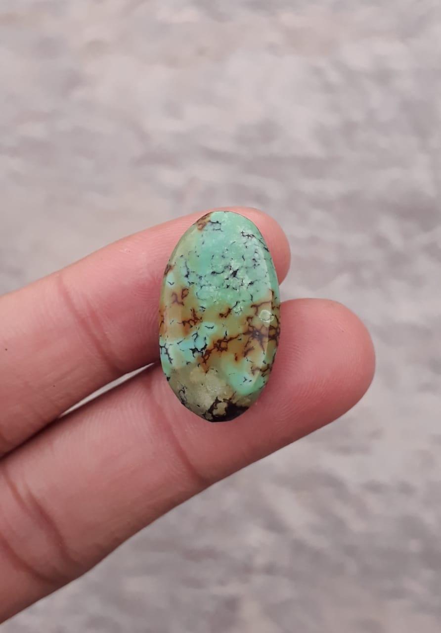 18.2ct Natural Turquoise, Green Matrix Turquoise, Shajri Feroza, Real Feroza Stone,Dimensions-25.5x14.5mm