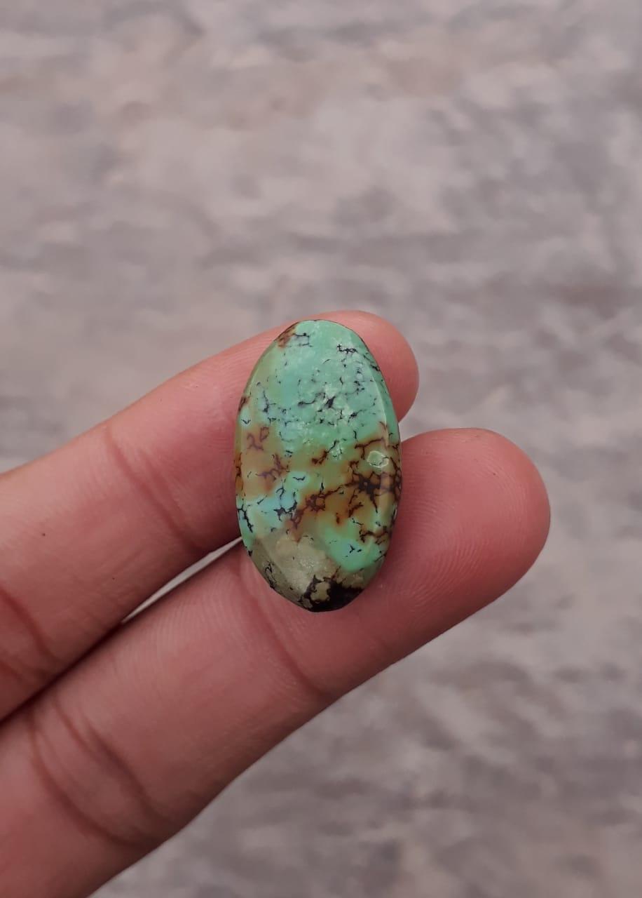 18.2ct Natural Turquoise, Green Matrix Turquoise, Shajri Feroza, Real Feroza Stone,Dimensions-25.5x14.5mm