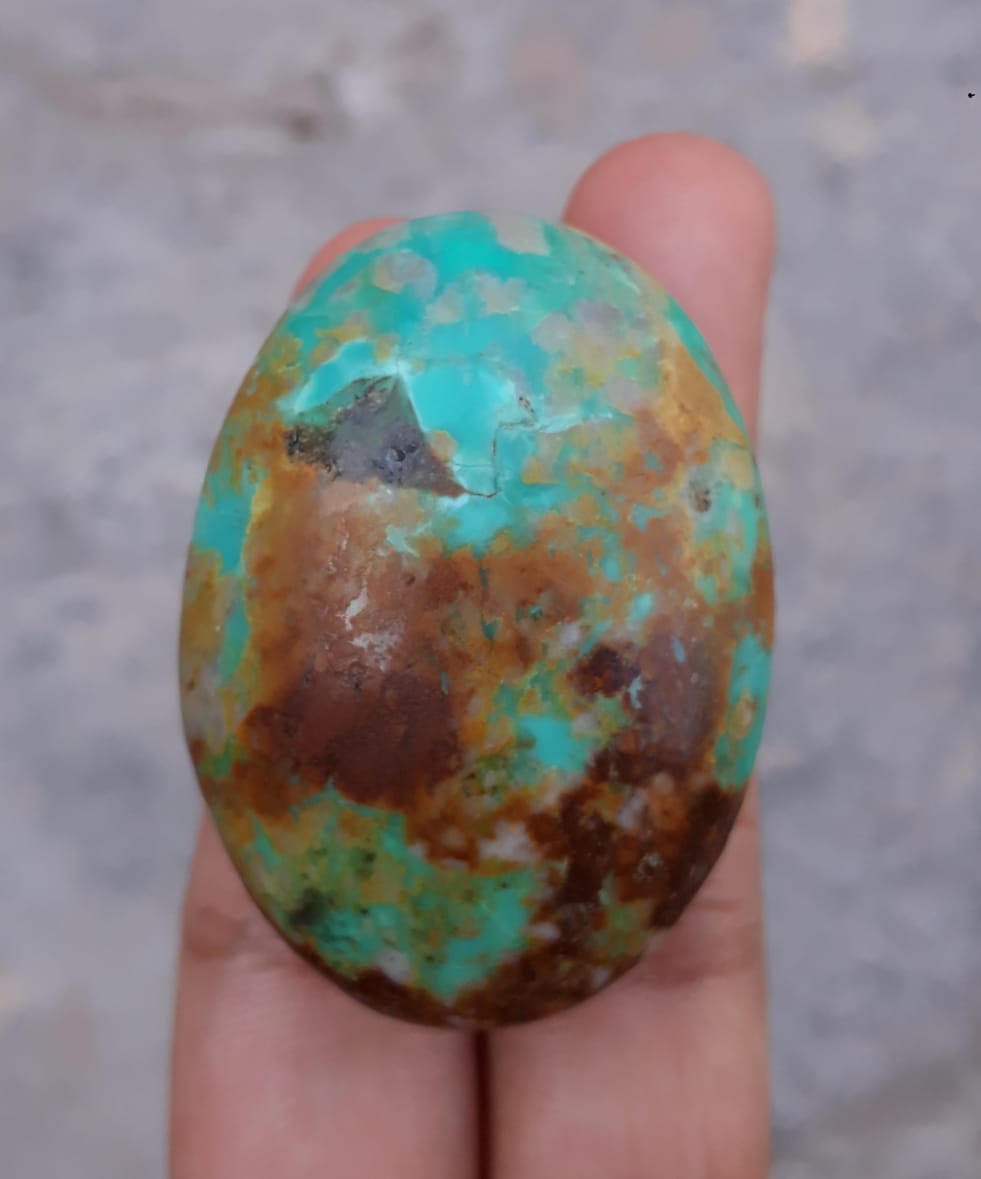 141ct Natural Turquoise, Green Matrix Turquoise, Oval Shape, Real Feroza Stone,Dimensions - 43x31mm