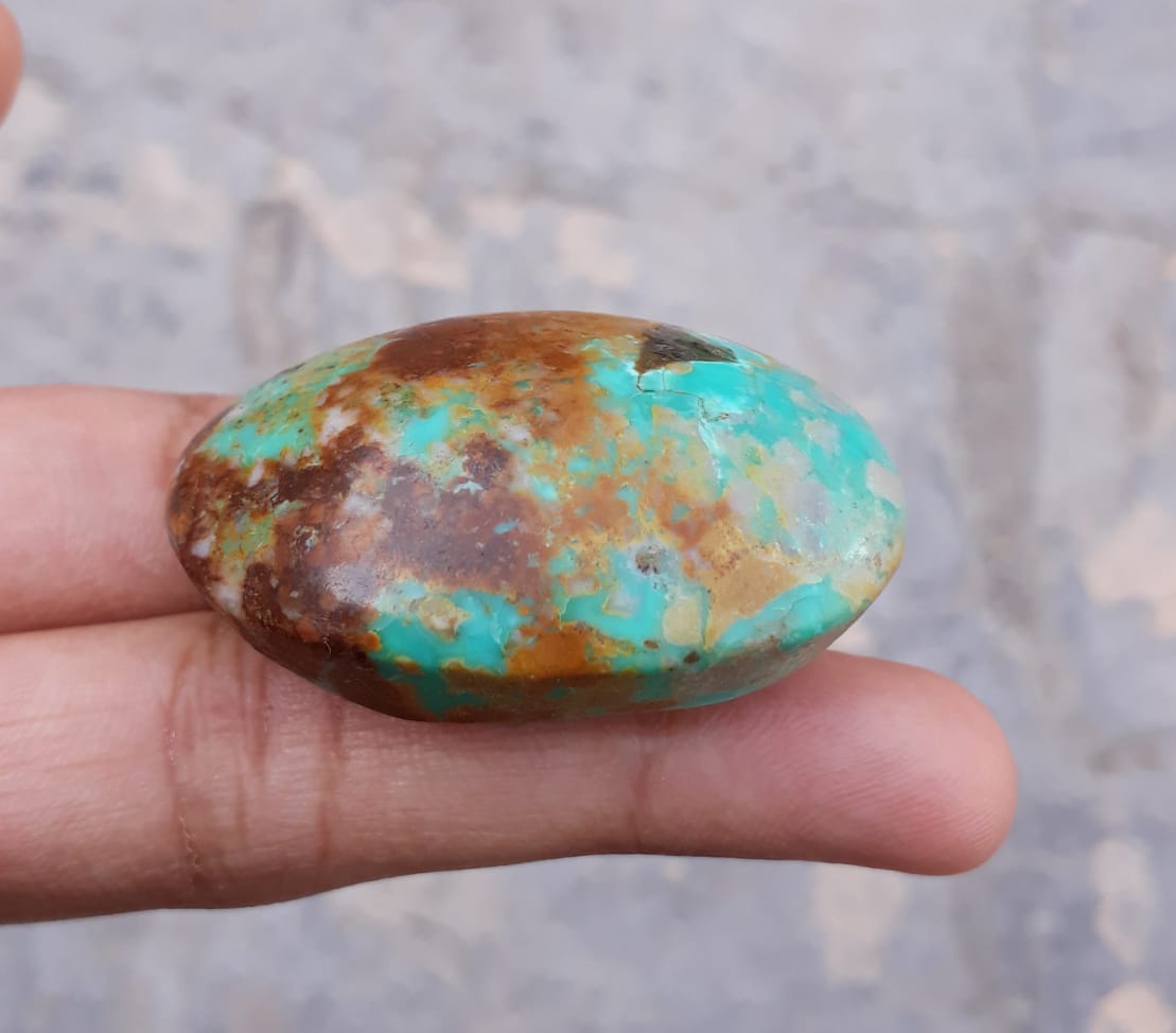 141ct Natural Turquoise, Green Matrix Turquoise, Oval Shape, Real Feroza Stone,Dimensions - 43x31mm