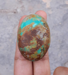 141ct Natural Turquoise, Green Matrix Turquoise, Oval Shape, Real Feroza Stone,Dimensions - 43x31mm