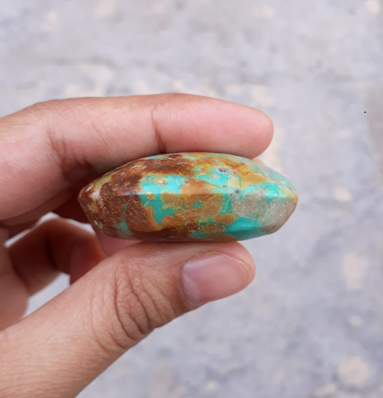 141ct Natural Turquoise, Green Matrix Turquoise, Oval Shape, Real Feroza Stone,Dimensions - 43x31mm