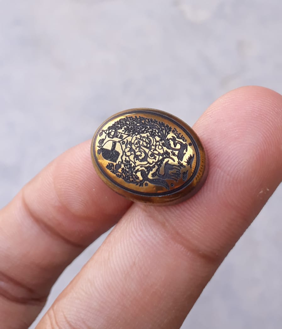 28.1ct Hematite Cabochon- Hadeed Stone - Ya Zamana Abu Naqash - Engraved Hadeed Cheeni Cabochon -20x15mm