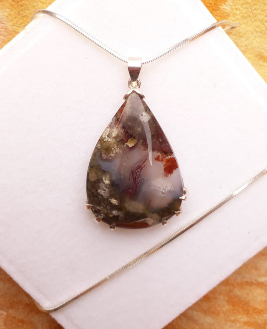Indonesian Shajri Aqeeq (Moss Agate) pendant with Italian Silver Chain