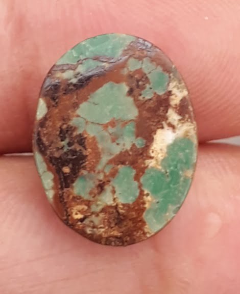 6.9ct Natural   Green Matrix with Pyrite Turquoise, Oval Shape, Real Firoza Stone,Dimensions - 15.3x12mm