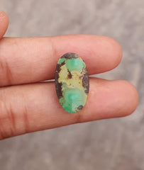 7ct Natural Green Matrix with Pyrite Turquoise, Oval Shape, Real Firoza Stone,Dimensions -19x11mm