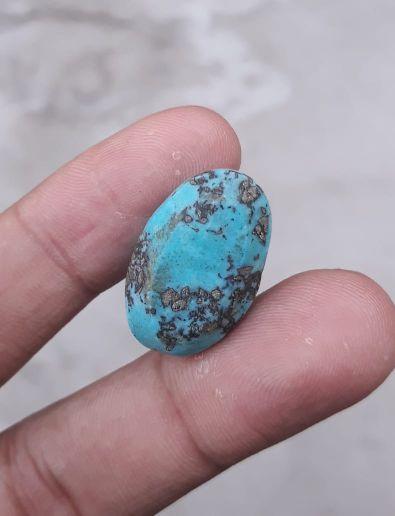 Natural Certified Turquoise with Pyrite - Blue Matrix Turquoise - Shajri Feroza-44cat-24x16 mm