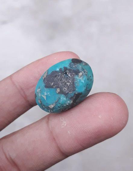 Natural certified turquoise with pyrite blue matrix turquoise shajri feroza 37ct-24x17mm