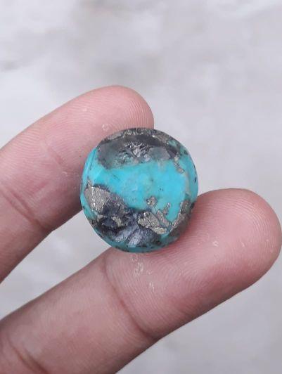 Natural Certified Turquoise with Pyrite - Blue Matrix Turquoise - Shajri Feroza-41ct-20x18mm