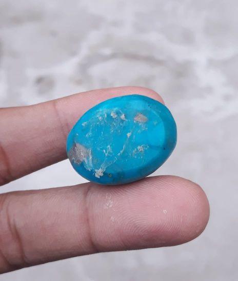 Natural Certified Turquoise with Pyrite - Blue Matrix Turquoise - Shajri Feroza-74ct-27x20mm