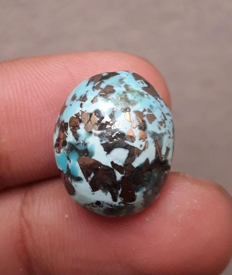 Natural Turquoise with Pyrite - Blue Matrix Turquoise - Shajri Feroza-23ct-17x15mm