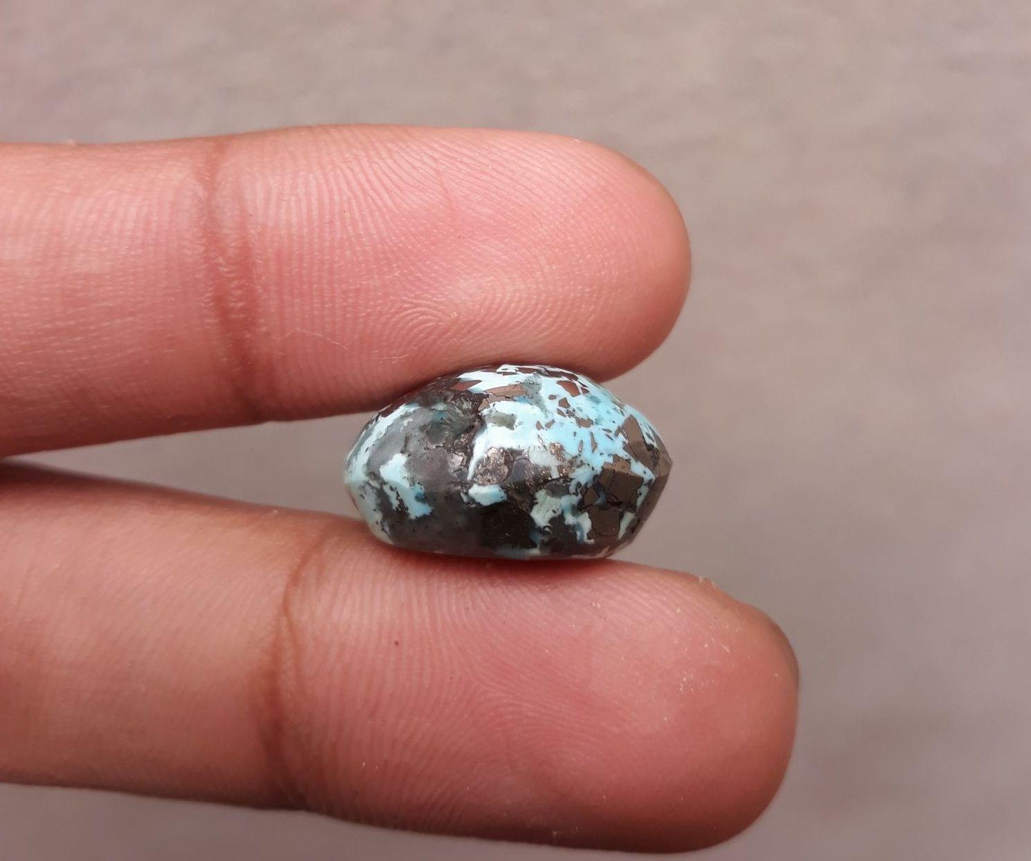 Natural Turquoise with Pyrite - Blue Matrix Turquoise - Shajri Feroza-23ct-17x15mm