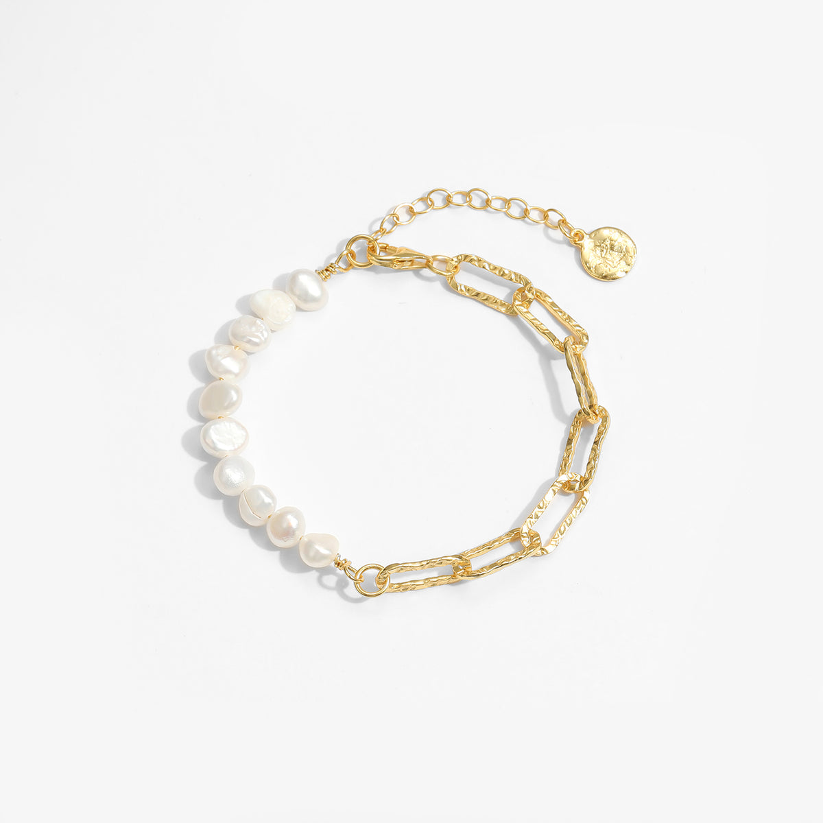 Girl Irregular Hollow Chain Natural Pearl Bracelet - Gold-Plated Silver Pearl Bracelet for women - Perfect Pearl Bracelet with Gift Wrapping Included