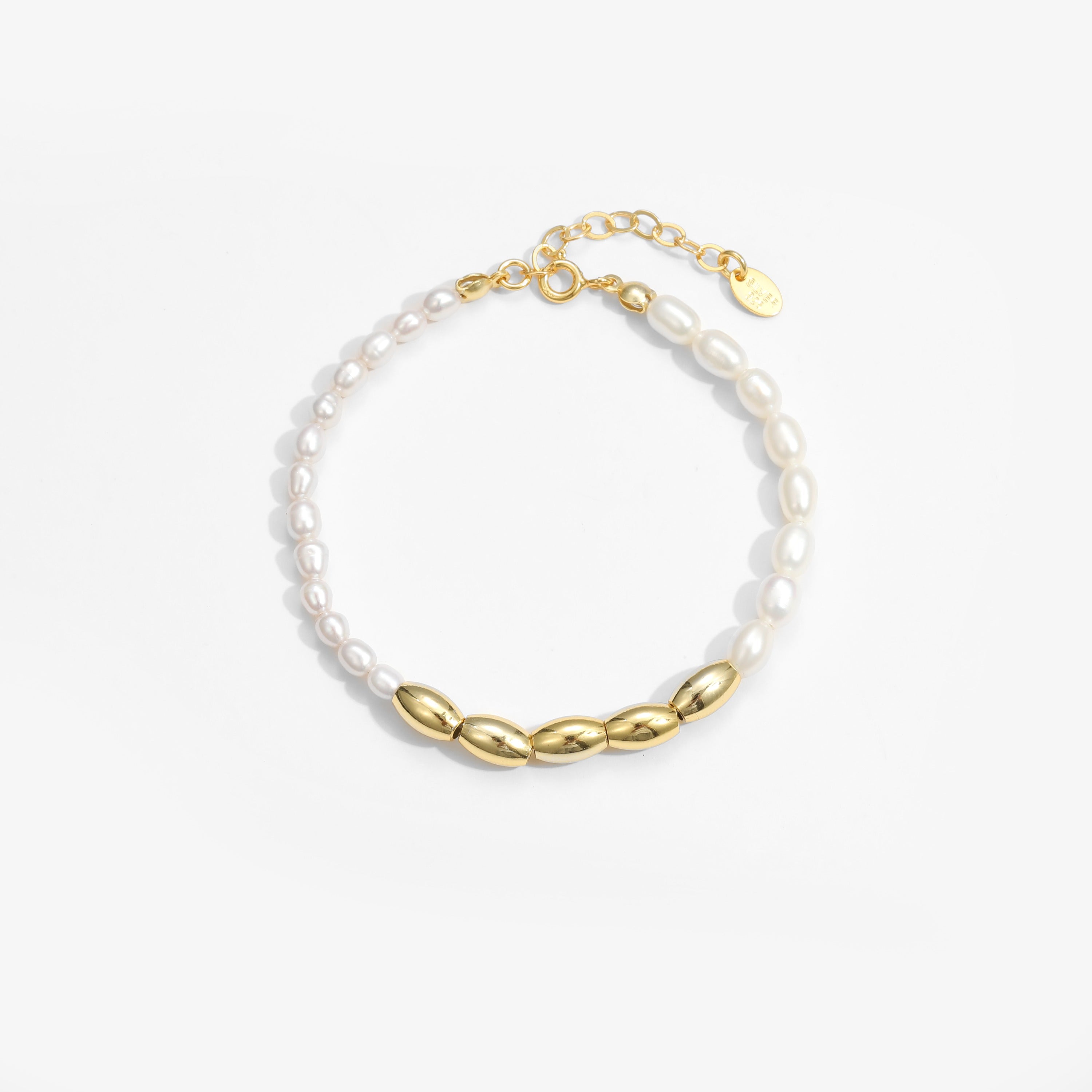 Asymmetry Oval Natural Pearls Beads Bracelet - Gold-Plated Silver Pearl Bracelet for women - Perfect Pearl Bracelet with Gift Wrapping Included