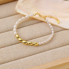 Asymmetry Oval Natural Pearls Beads Bracelet - Gold-Plated Silver Pearl Bracelet for women - Perfect Pearl Bracelet with Gift Wrapping Included