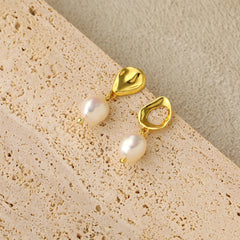 Irregular Baroque Natural Pearl Dangling Earrings - Gold-Plated Silver Pearl Earrings for women - Perfect Pearl Earrings with Gift Wrapping Included